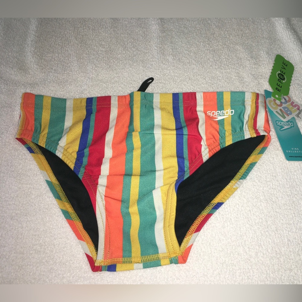 Speedo Black Swim Brief with Multicolor Stripes